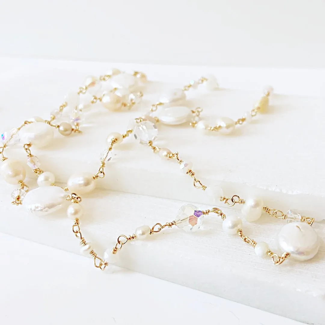 Golden Pearl Beaded Chain Necklace