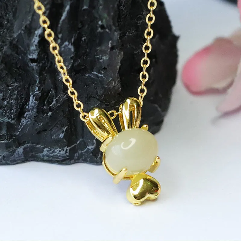 Golden Rabbit Pendant crafted with natural Hetian Jade