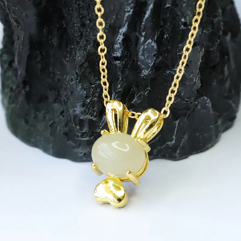 Golden Rabbit Pendant crafted with natural Hetian Jade