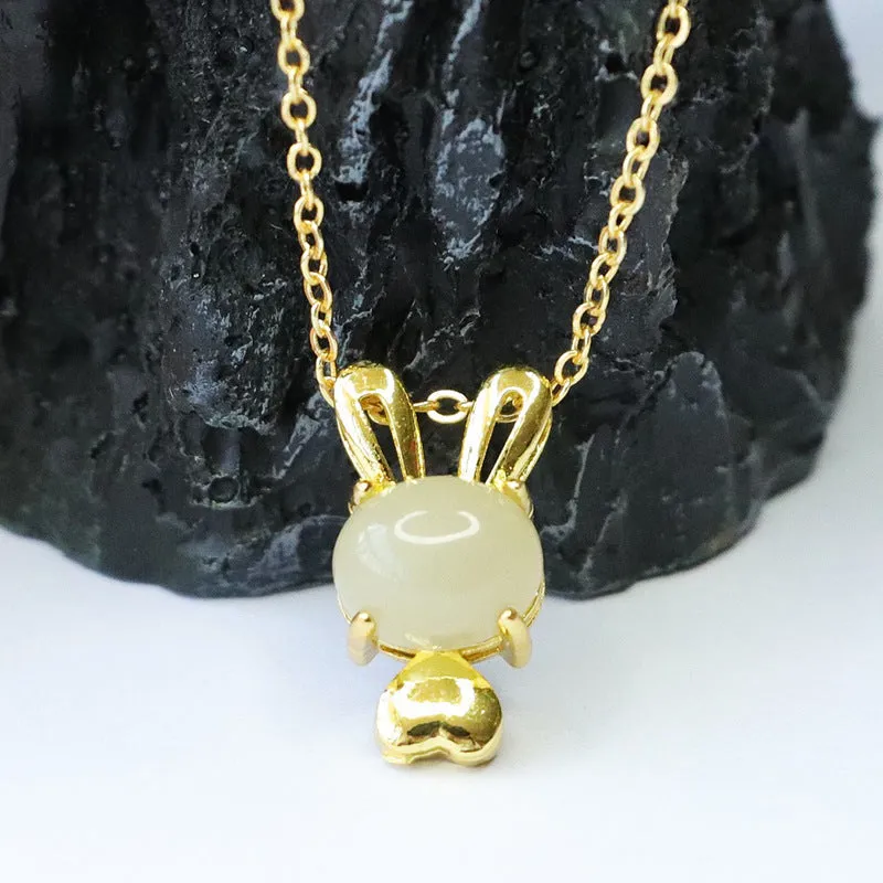 Golden Rabbit Pendant crafted with natural Hetian Jade