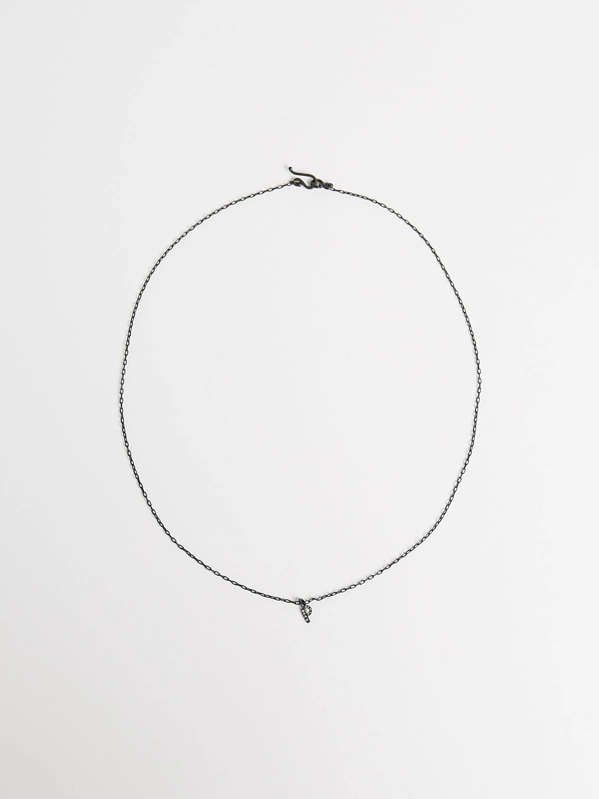 Good Fortune Necklace in Oxidised Sterling Silver with Pave Diamond Letter