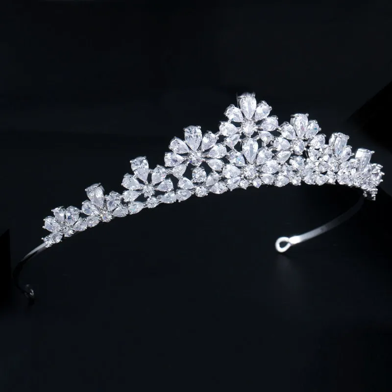 Gorgeous Cubic Zirconia Pave Flower Wedding Headband Tiara Crown