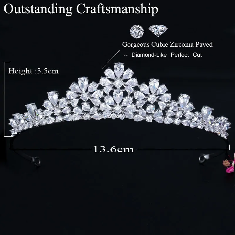 Gorgeous Cubic Zirconia Pave Flower Wedding Headband Tiara Crown