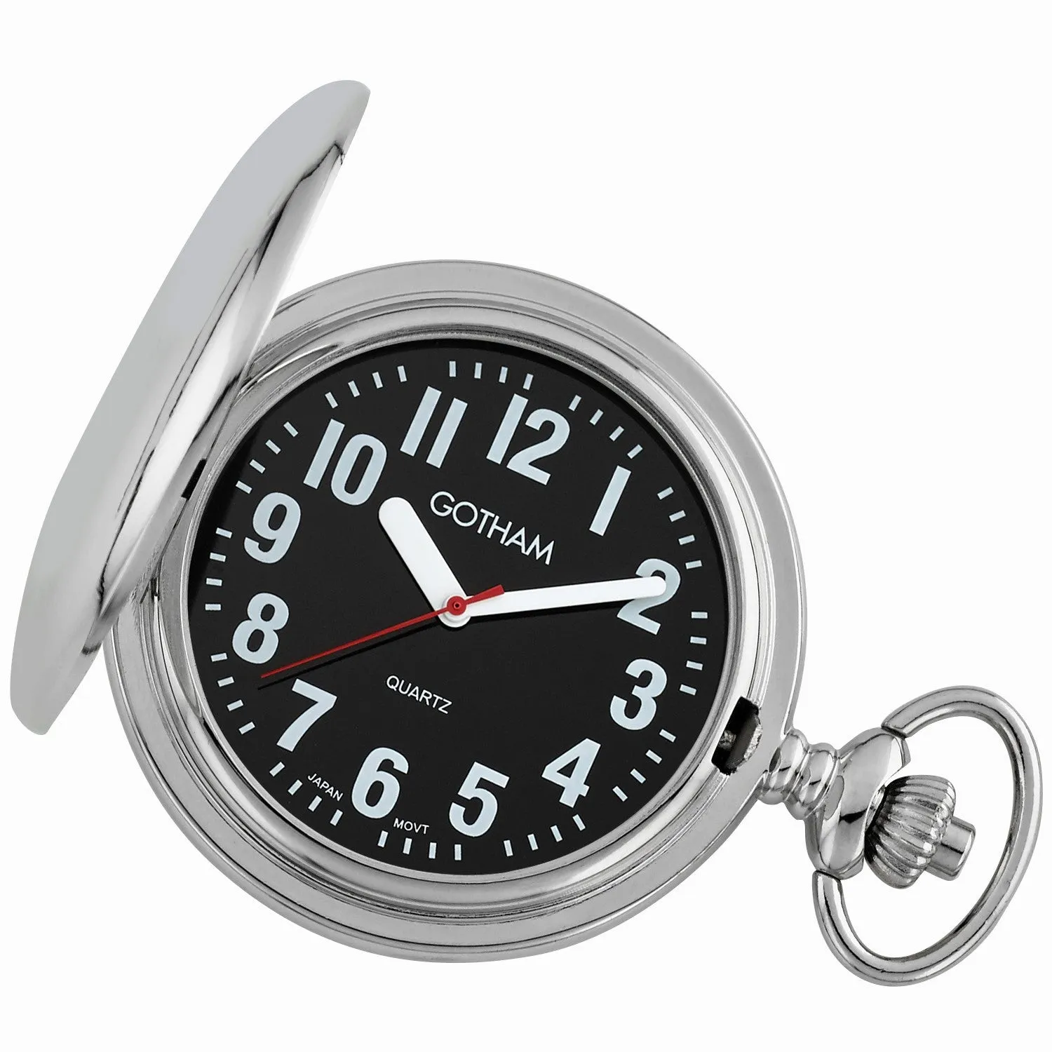 Gotham Men's Silver-Tone Low Vision Bold Number Polished Finish Covered Quartz Pocket Watch # GWC15045SB