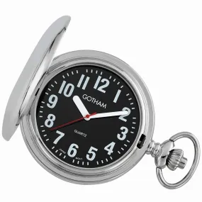 Gotham Men's Silver-Tone Low Vision Bold Number Polished Finish Covered Quartz Pocket Watch # GWC15045SB