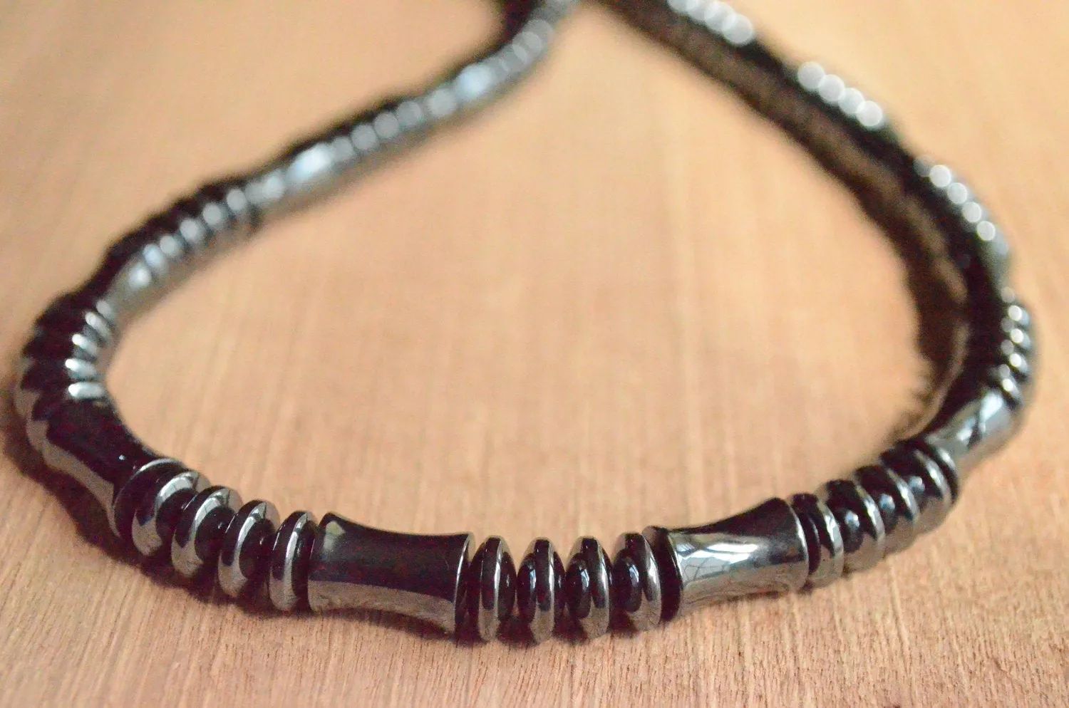 Gray Hematite Stone Beaded Mens Necklace - Hero