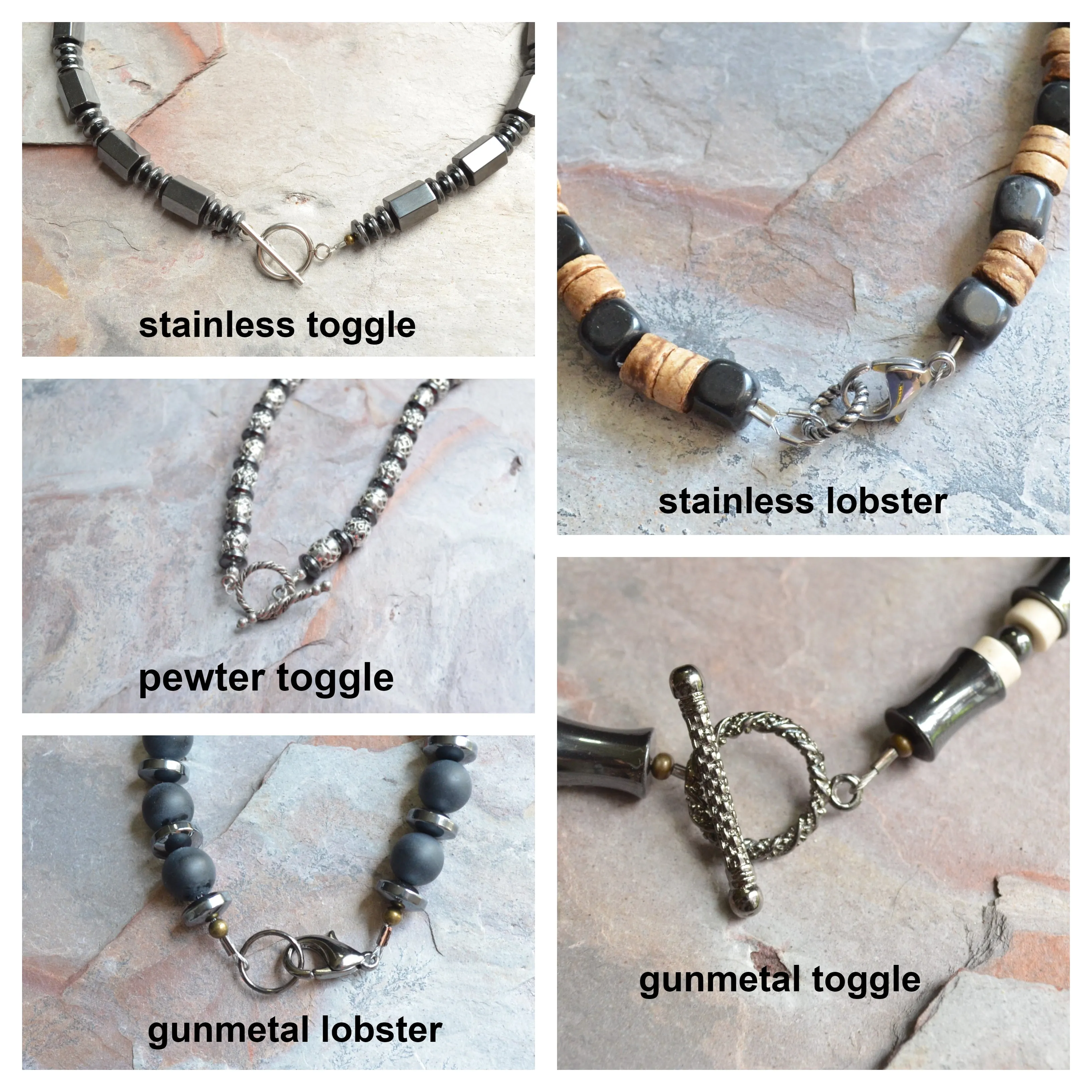 Gray Hematite Stone Beaded Mens Necklace - Hero