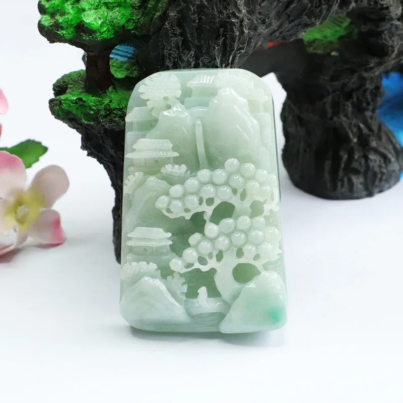 Green Hollow Landscape Jade Pendant