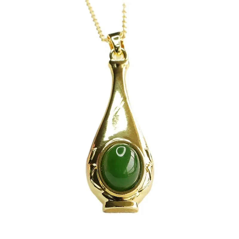 Green Jade Bottle Pendant crafted with Hetian Jade Jasper