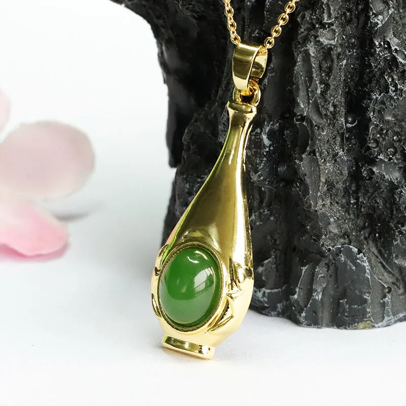 Green Jade Bottle Pendant crafted with Hetian Jade Jasper