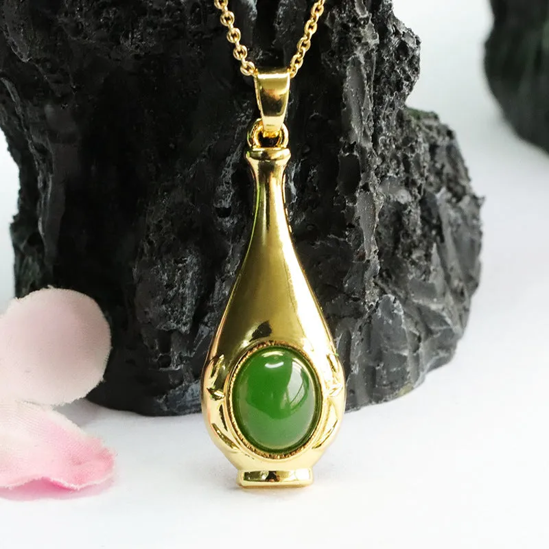 Green Jade Bottle Pendant crafted with Hetian Jade Jasper