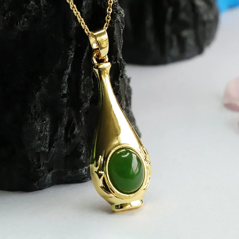 Green Jade Bottle Pendant crafted with Hetian Jade Jasper