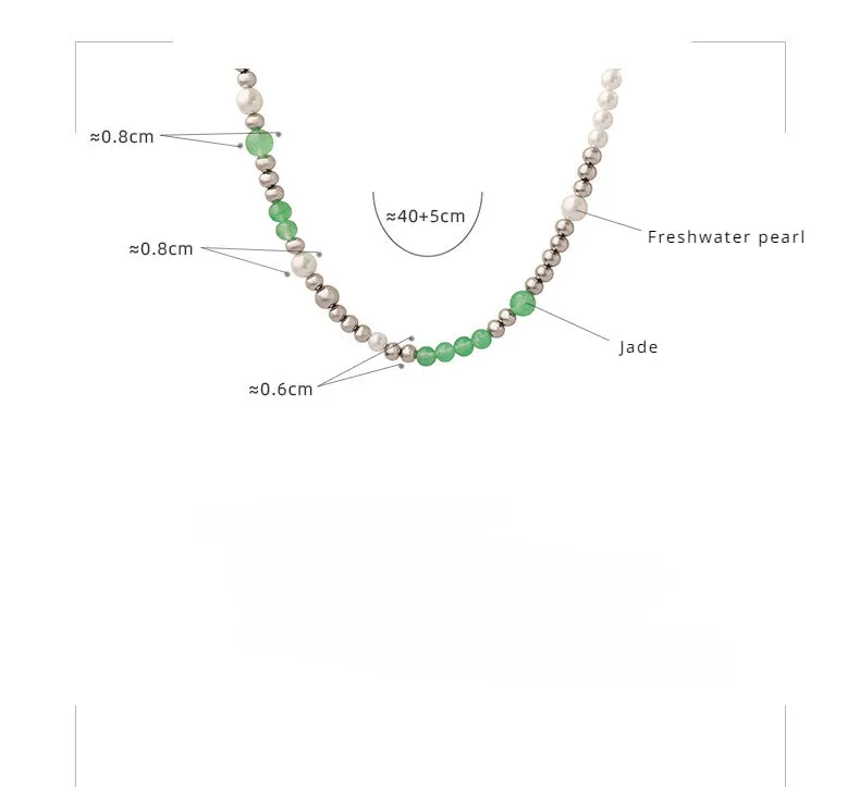 Green Jade Pearl Silver Beads Necklace