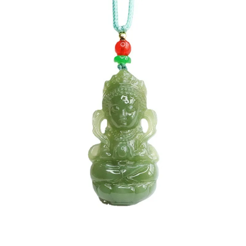 Green Lake Guanyin Jade Pendant with Sterling Silver Needle - Fortune's Favor Collection