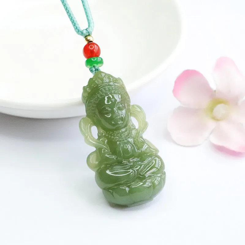 Green Lake Guanyin Jade Pendant with Sterling Silver Needle - Fortune's Favor Collection