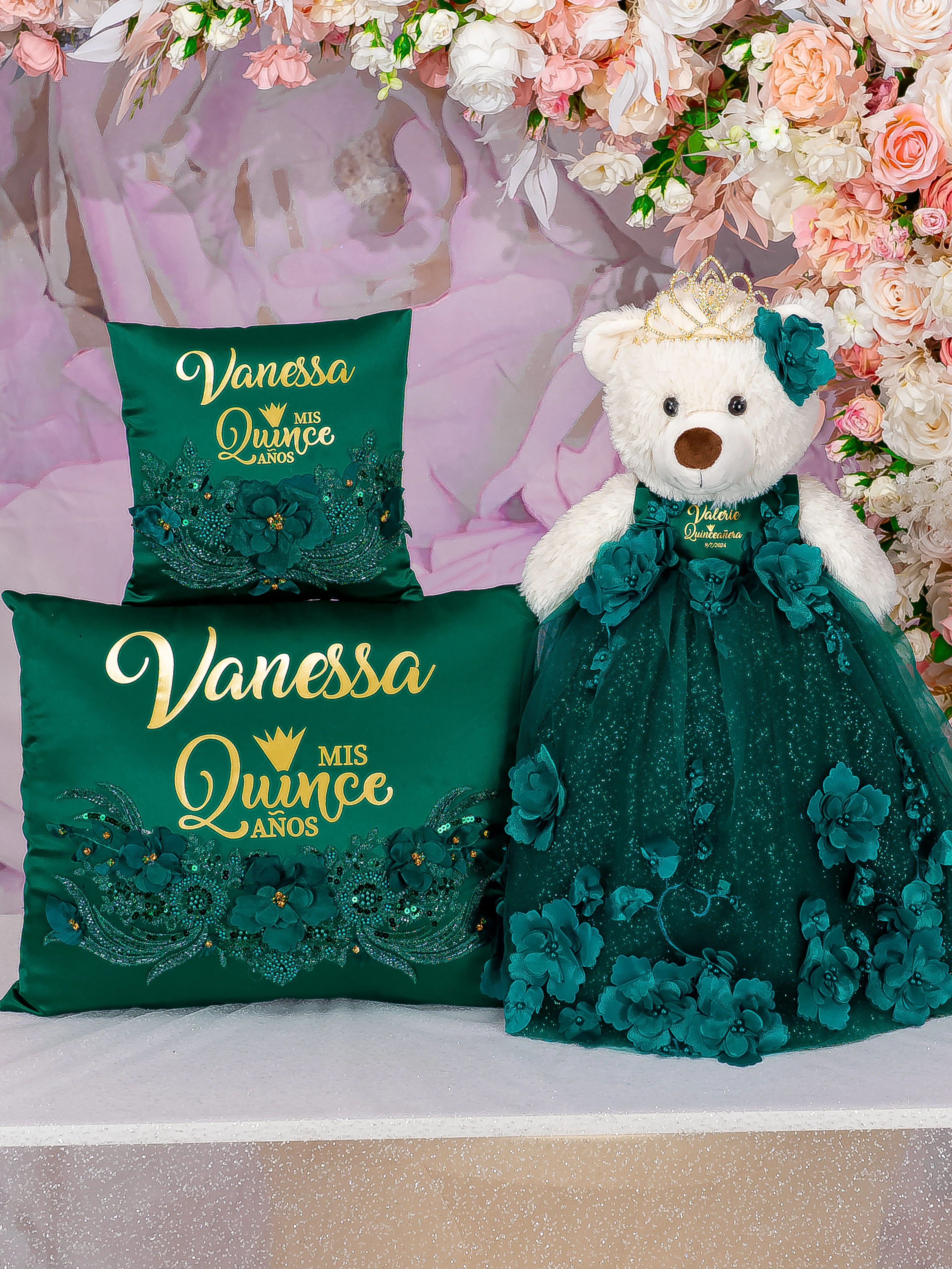 Green Quinceanera crown and tiara pillow