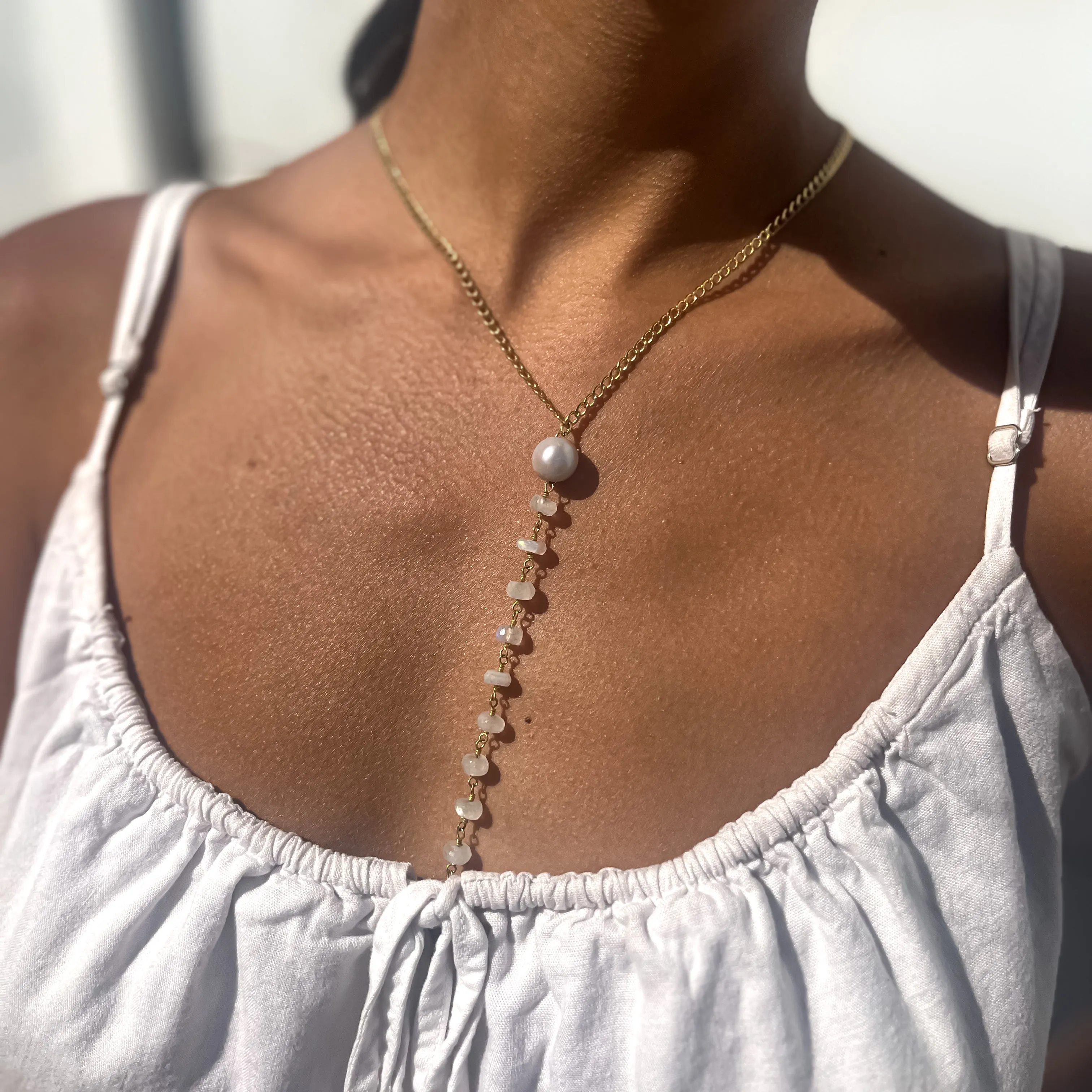 Grey Pearl   Moonstone 'Y' Necklace