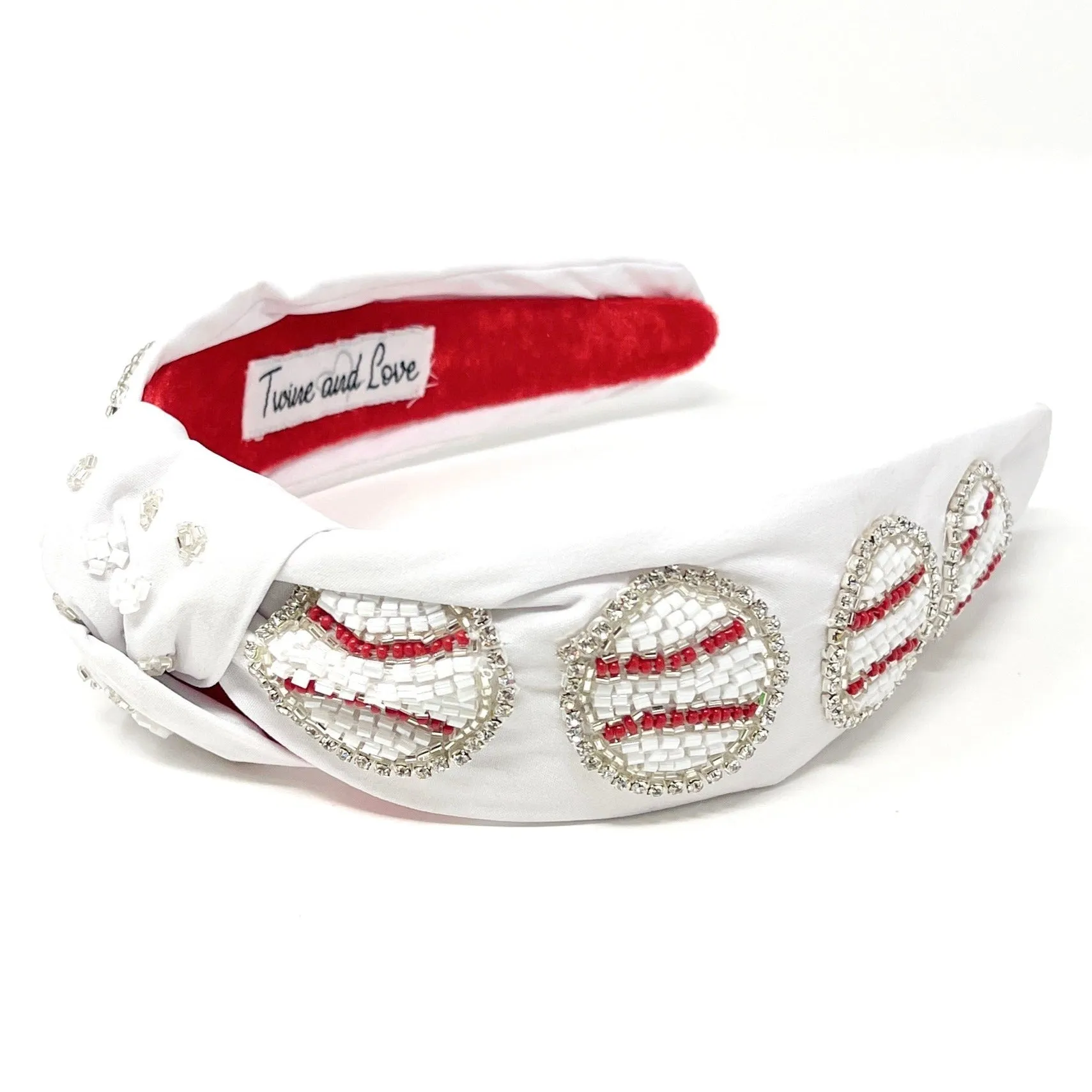 Hand Beaded Baseball Jeweled Knot Headband