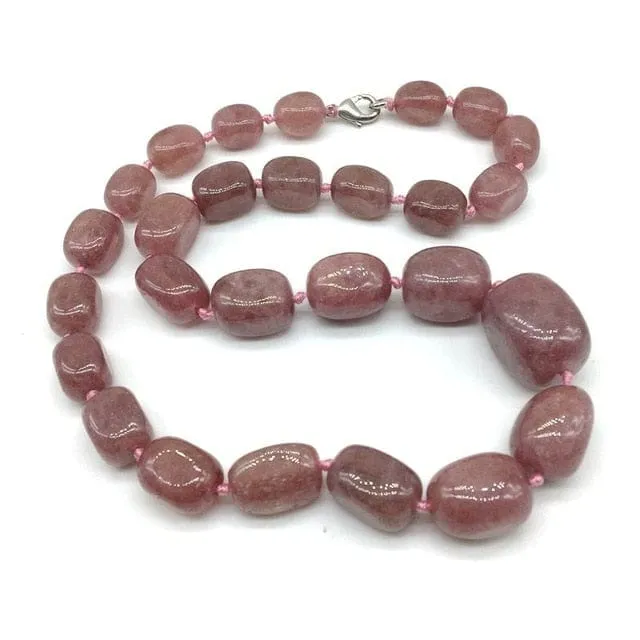 Hand-made Gradient Natural Stone Birthstone Necklaces Mottled Beads Size 9x12 mm to 16x24mm