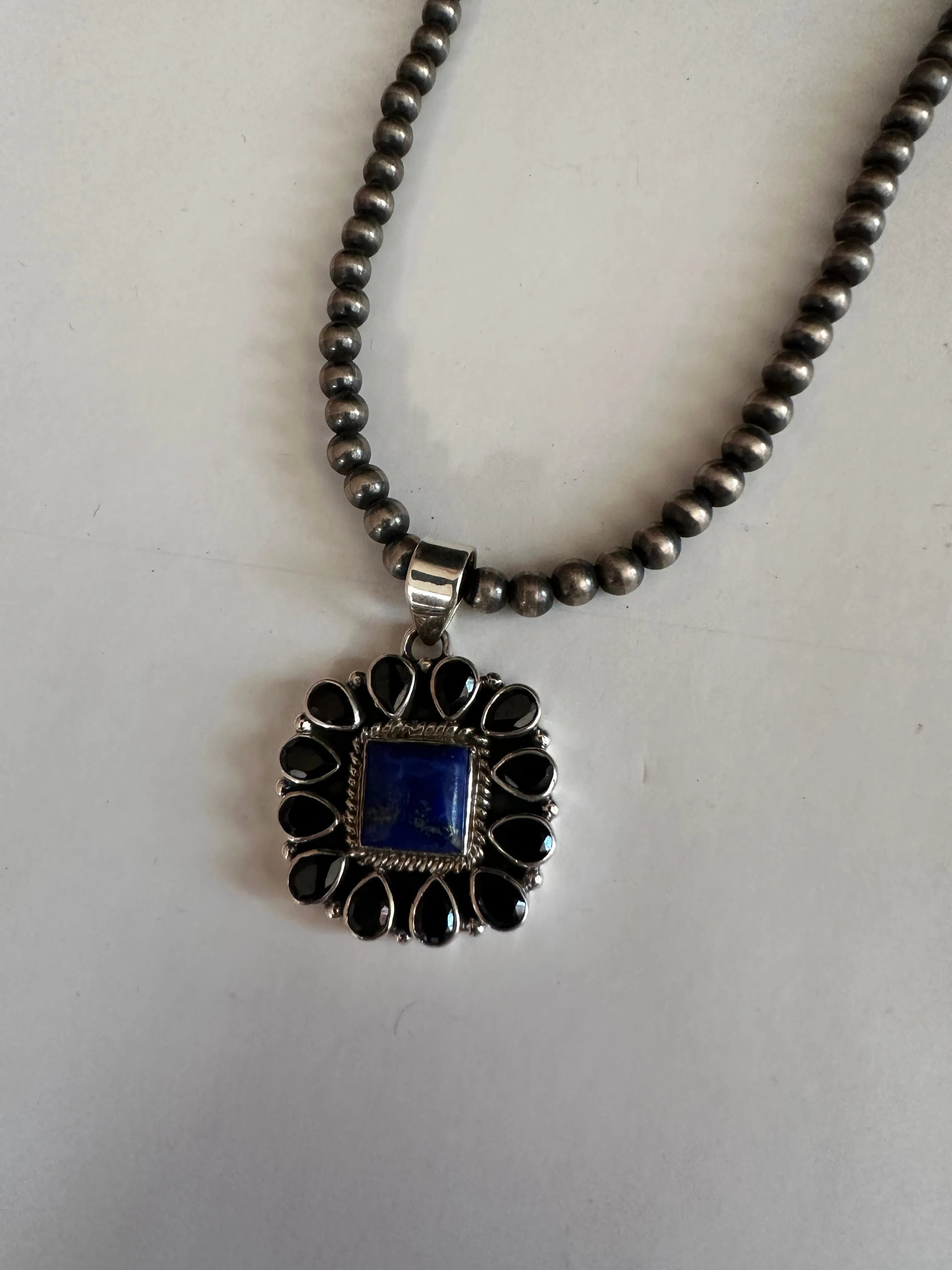 Handmade Lapis, Onyx & Sterling Silver Pendant