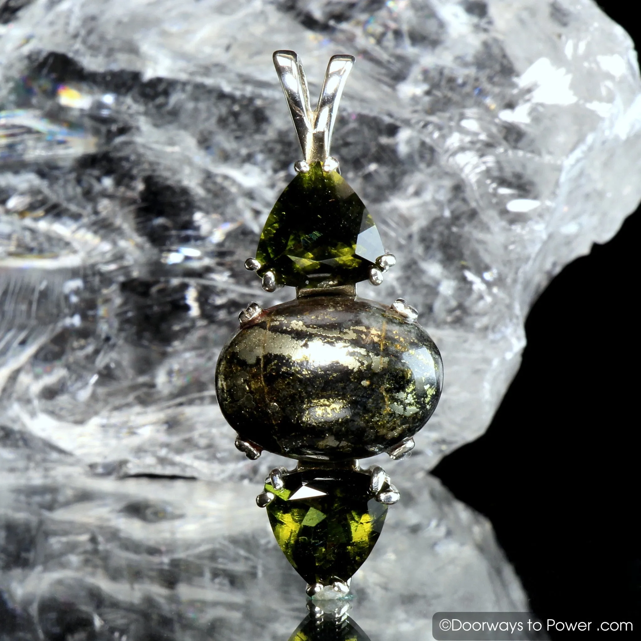 Healers Gold & Moldavite Gemstone Pendant SS