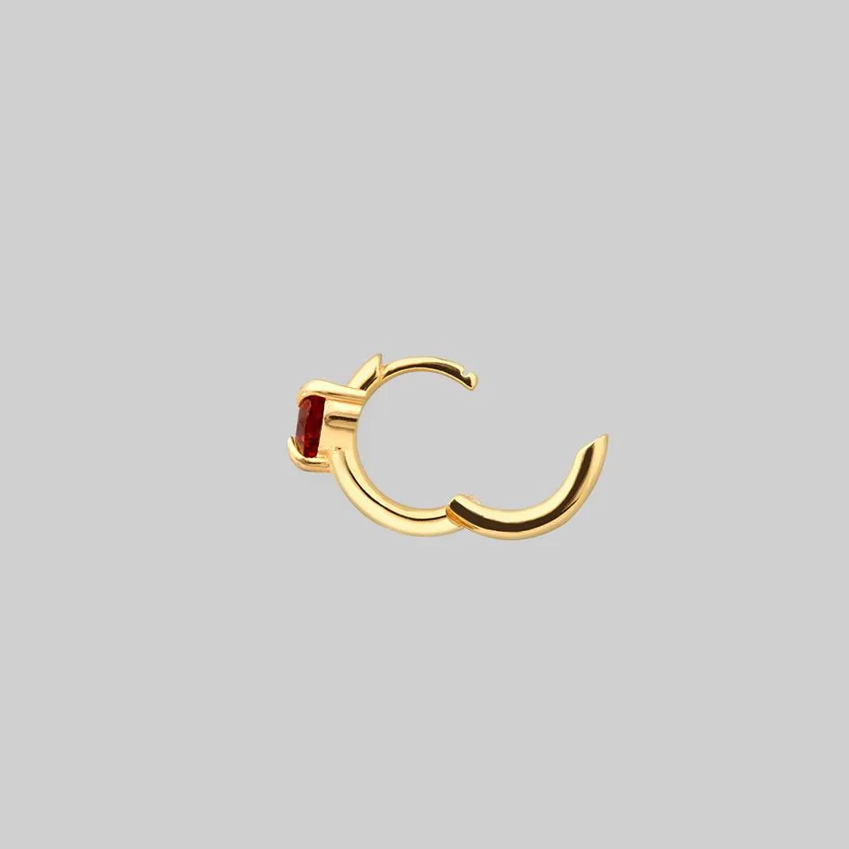 HEART & SOUL. Garnet Heart Hoop Earrings - Gold