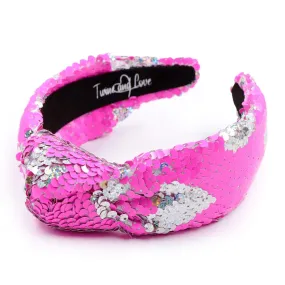 Hearts Sequin Pink Knot Headband