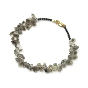 Herkimer Diamond Nuggets and Black Onyx Bracelet with Gold Filled Lobster Claw Clasp