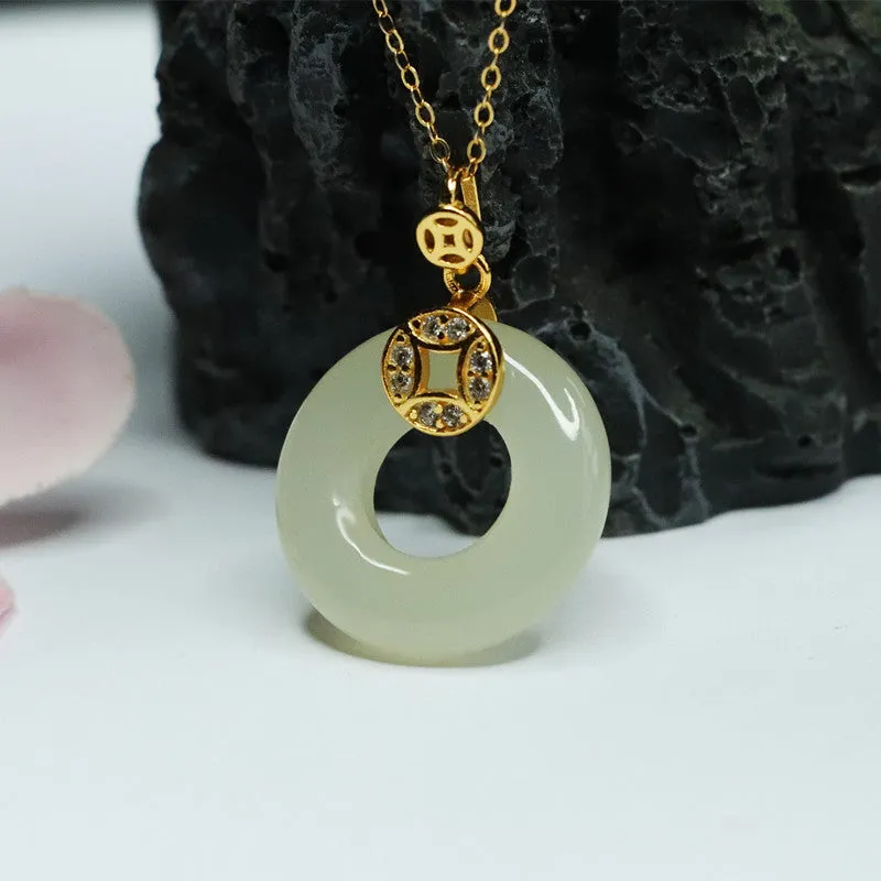 Hetian Jade Fortune Necklace in Sterling Silver