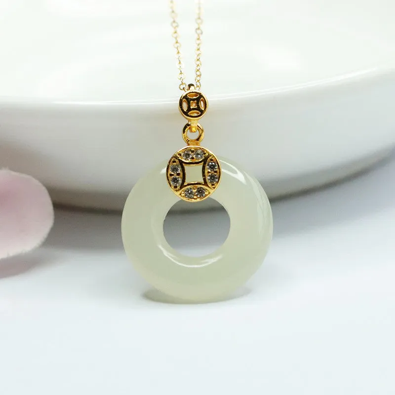 Hetian Jade Fortune Necklace in Sterling Silver