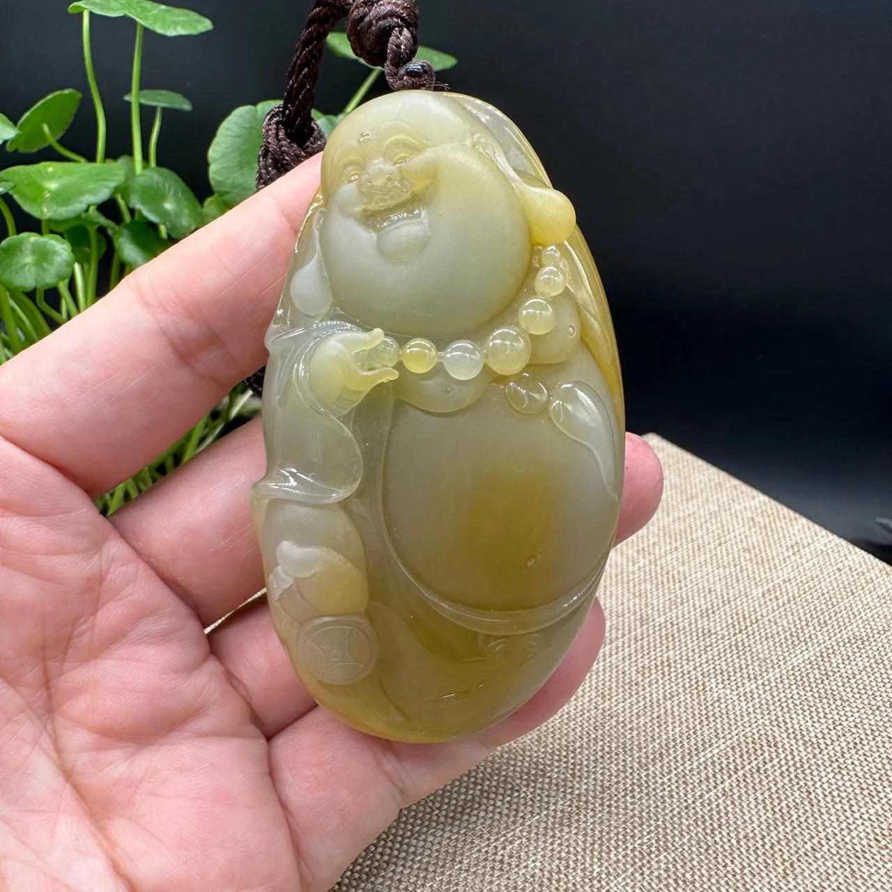 High end Genuine Burmese Jadeite Jade Happy Buddha Pendant