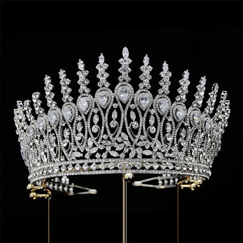 High-end Large Crown-Hair Ornament Bridal-Headwear-Baroque Cubic Zirconia Tiara