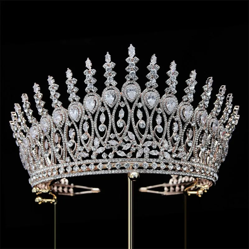 High-end Large Crown-Hair Ornament Bridal-Headwear-Baroque Cubic Zirconia Tiara