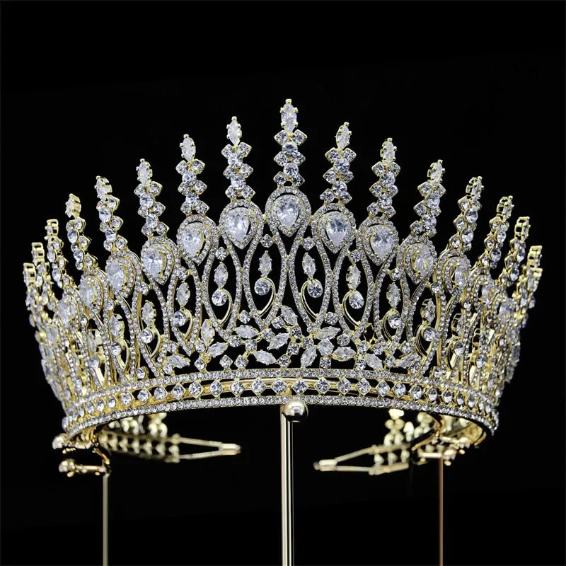 High-end Large Crown-Hair Ornament Bridal-Headwear-Baroque Cubic Zirconia Tiara