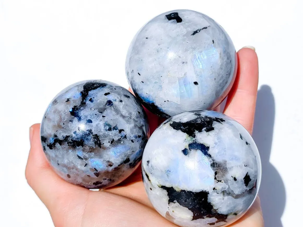 High-Quality Rainbow Moonstone Crystal Spheres