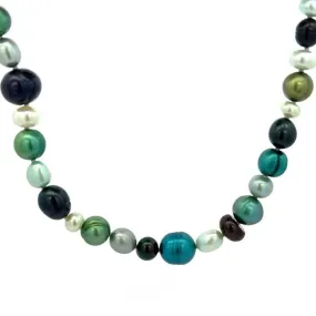 Honora 36" Green/Blue Multi Colored Ringed Pearl Necklace with Sterling Silver Lobster Clasp