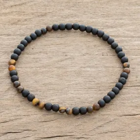 Impassioned Men's Onyx and Tiger's Eye Beaded Stretch Bracelet