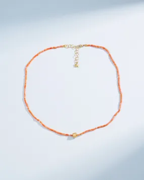 Infinite Beaded Pink Coral & Mini Golden Rondelle Necklace