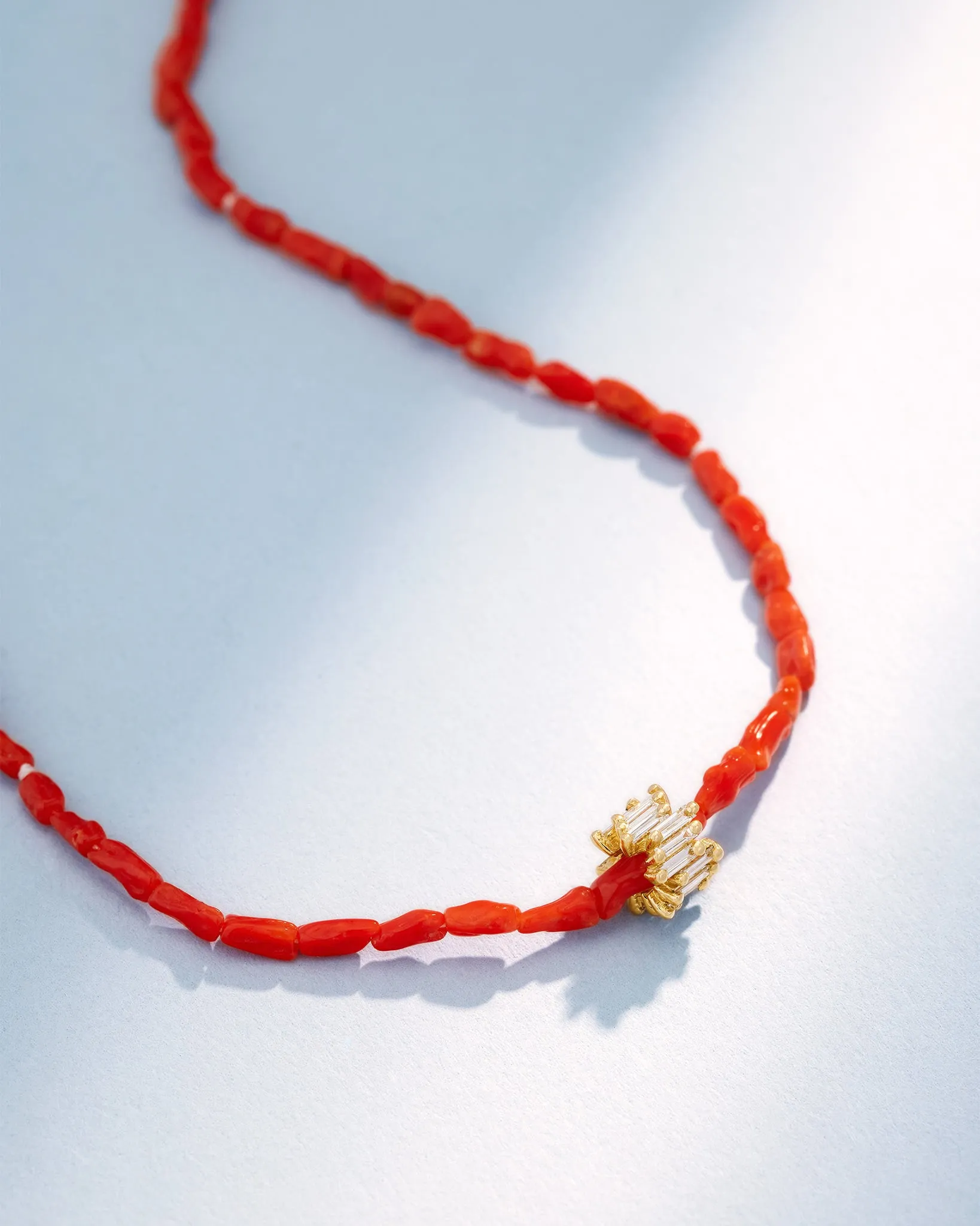 Infinite Beaded Red Coral & Mini Diamond Rondelle Necklace