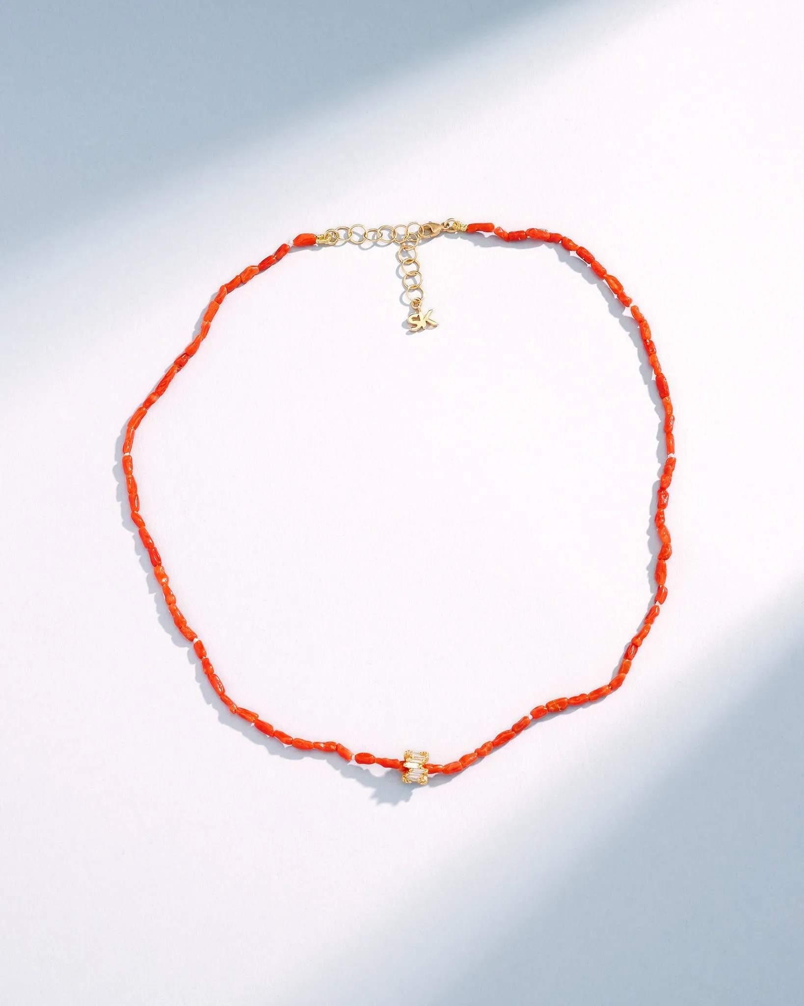 Infinite Beaded Red Coral & Mini Diamond Rondelle Necklace