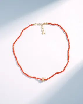 Infinite Beaded Red Coral & Mini Diamond Rondelle Necklace