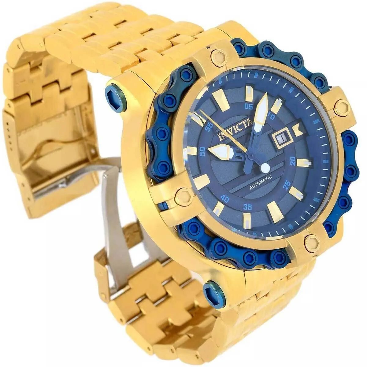 Invicta Men's Automatic Watch - Excursion Blue Dial Yellow Gold SS Bracelet | 32565