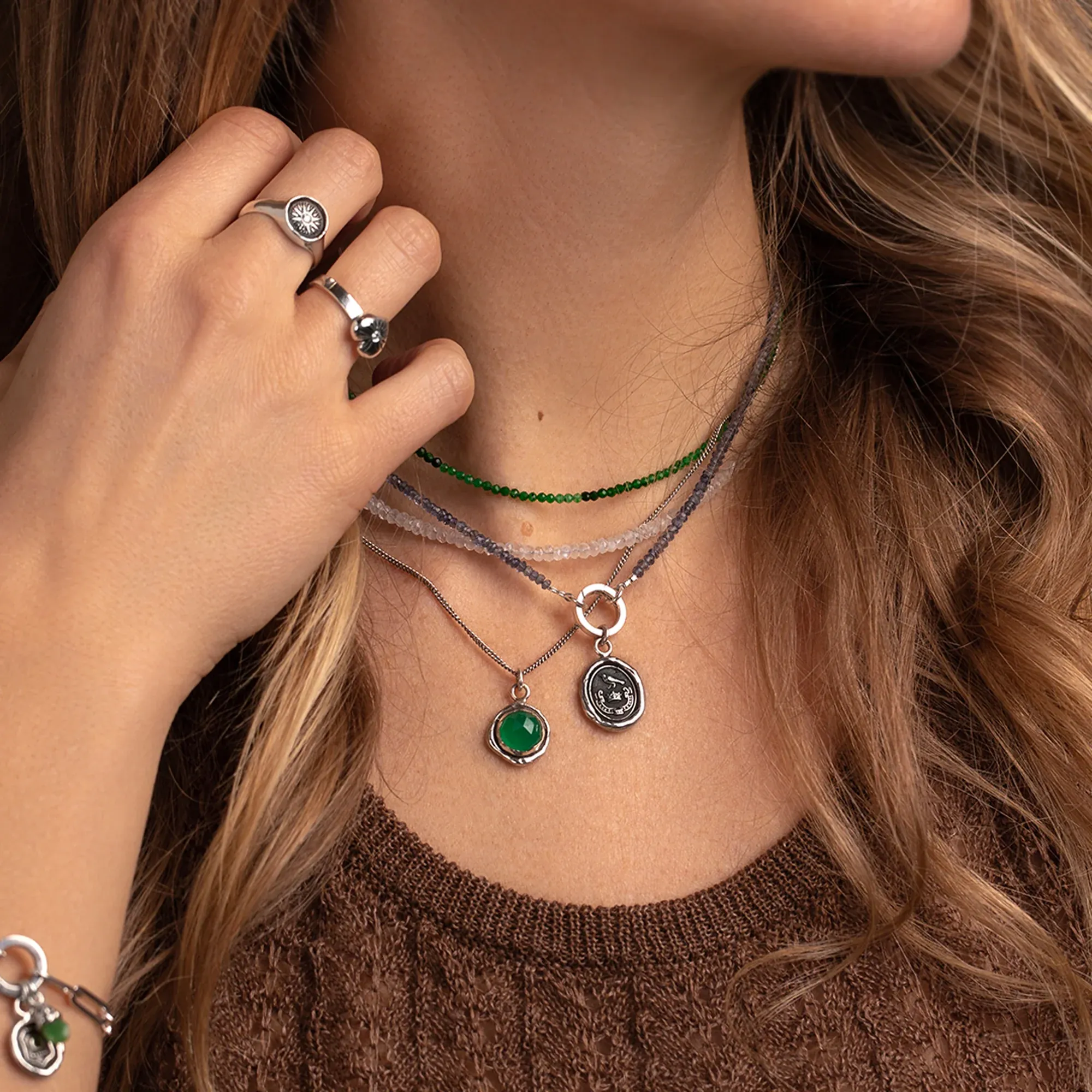 Iolite Faceted Stone Choker with Talisman Clip