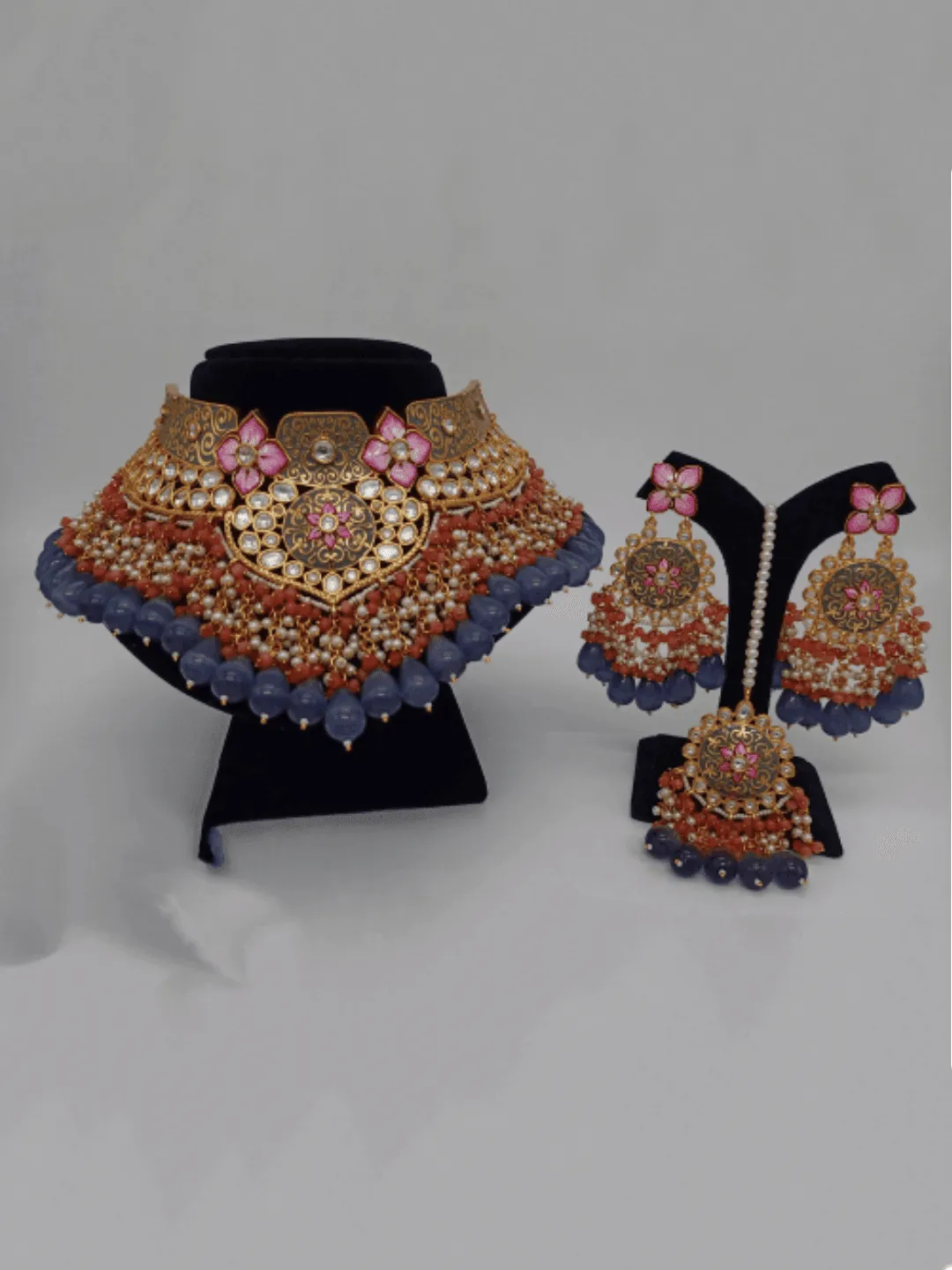 Ishhaara Bride In Royal Meenakari Necklace Earring And Teeka Set