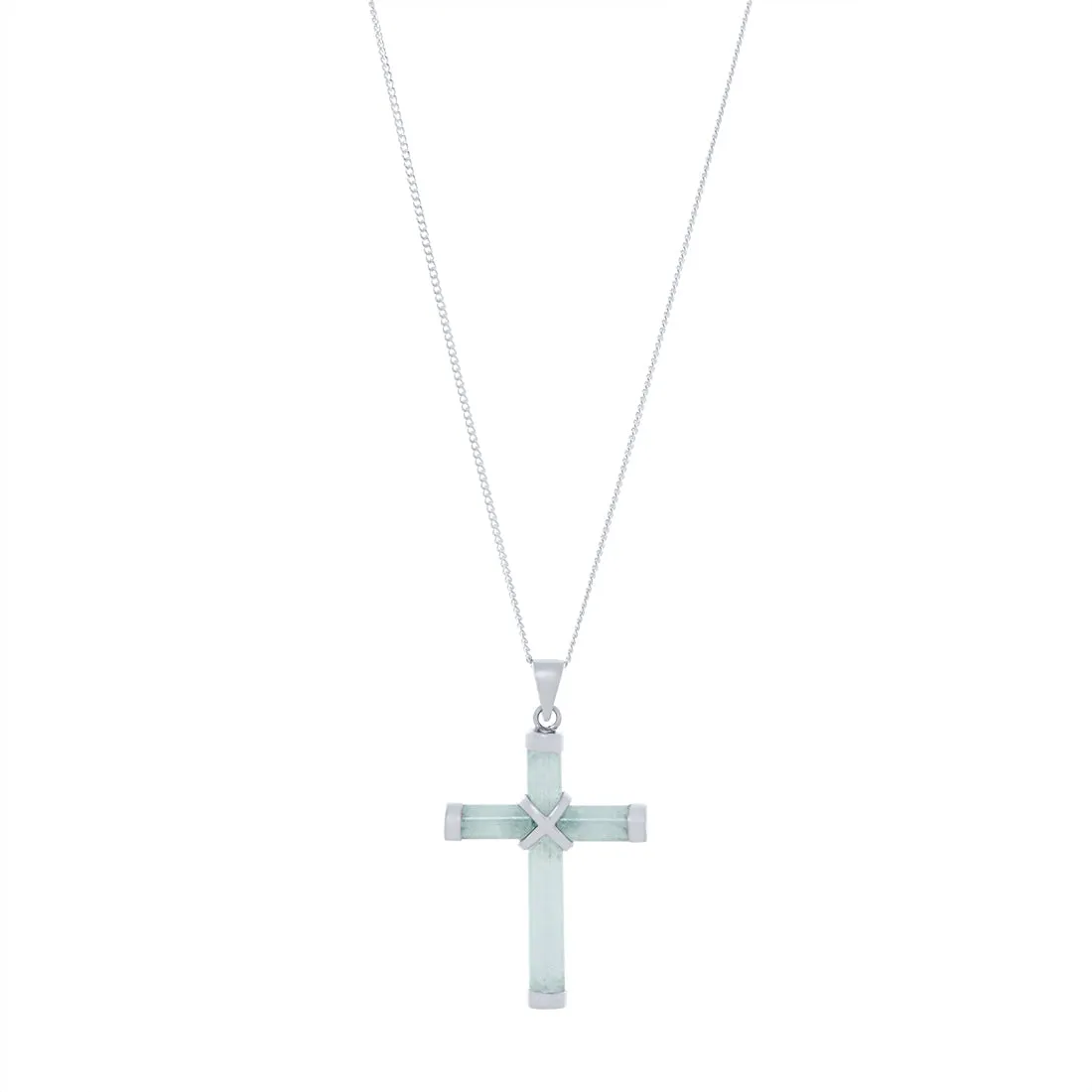 Jade Cross Necklace in Sterling Silver