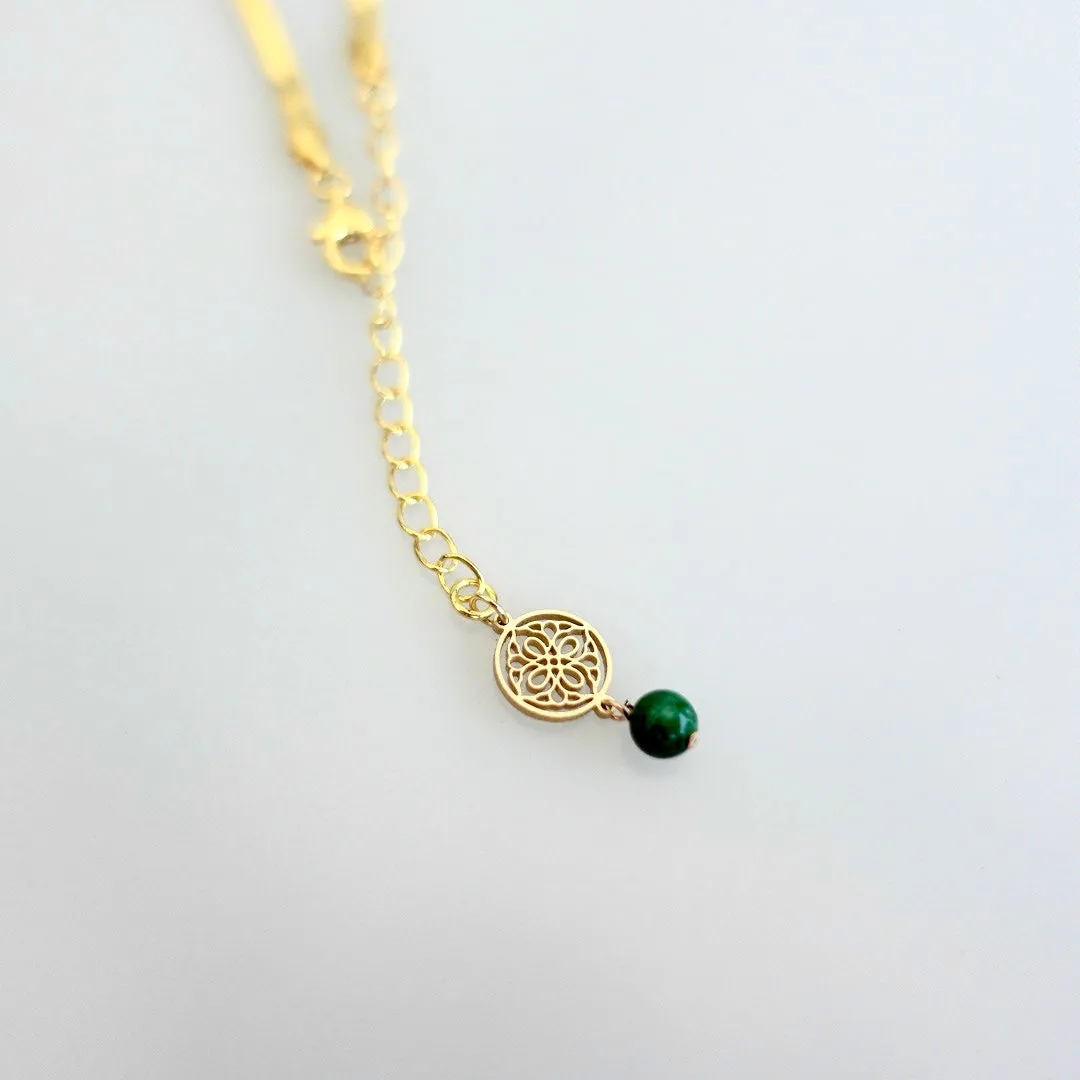 Jade Pendant Necklace with Gold Herringbone Chain