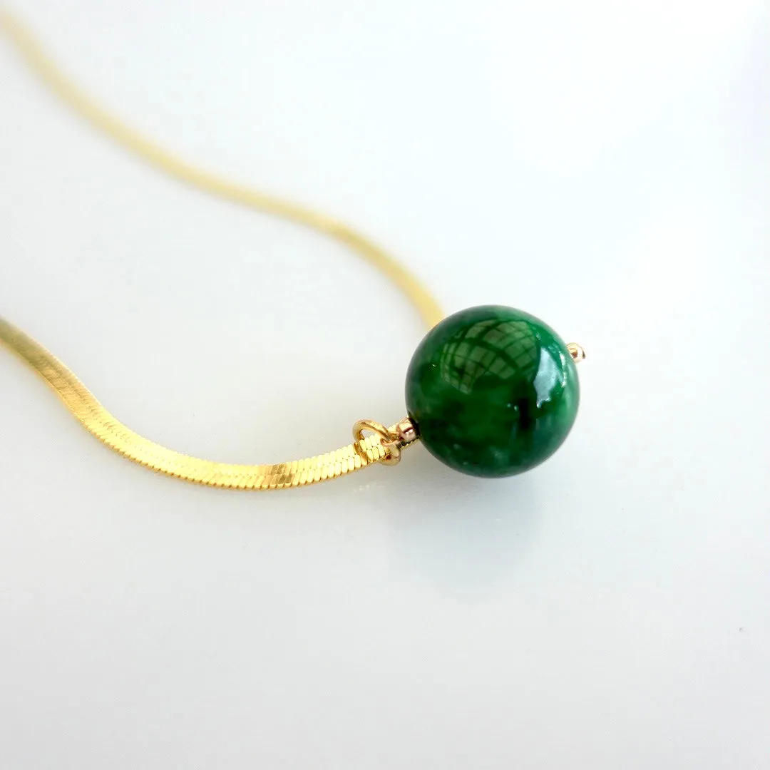 Jade Pendant Necklace with Gold Herringbone Chain