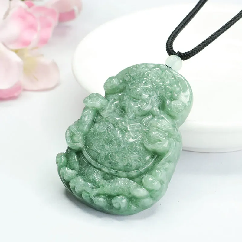 Jade Pendant of Wealth in Full Green Myanmar A-grade Jade