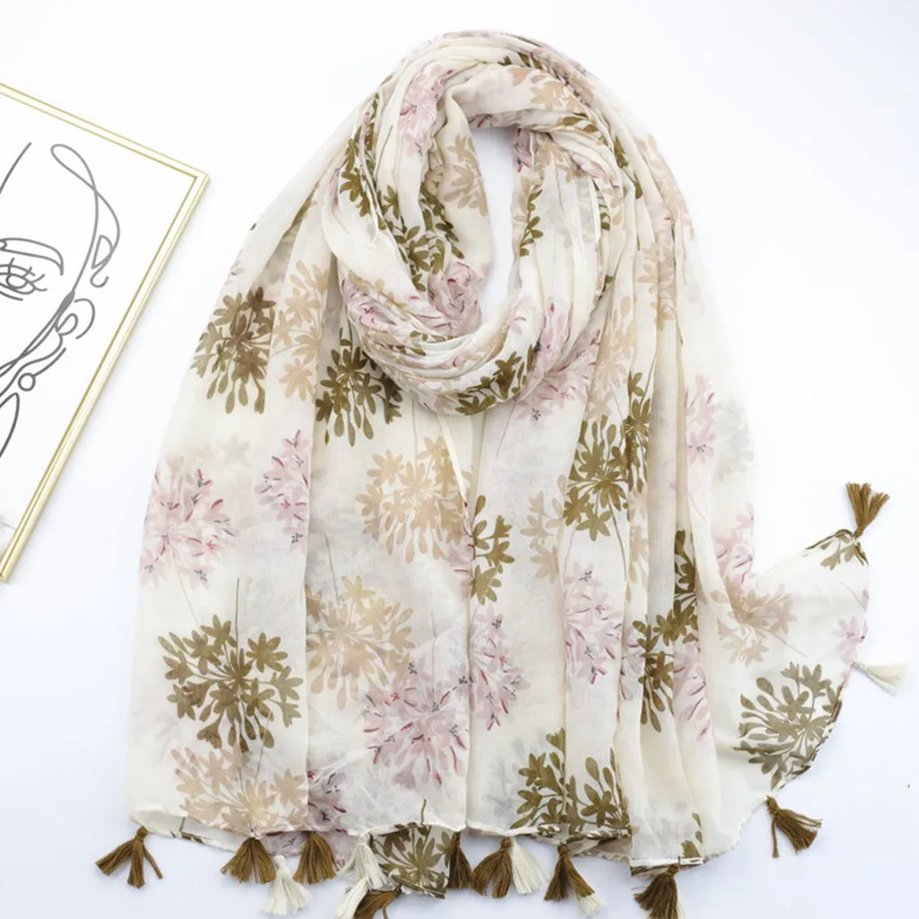 JY230207 Tufted flower printed scarf