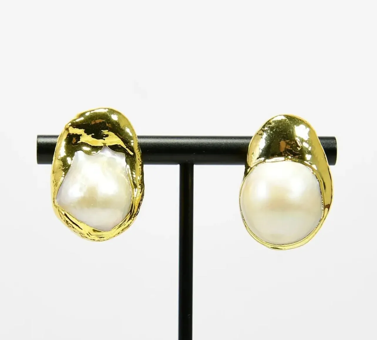 Keshi Pearl & 24 Gold Vermeil Statement Stud Earrings 1”